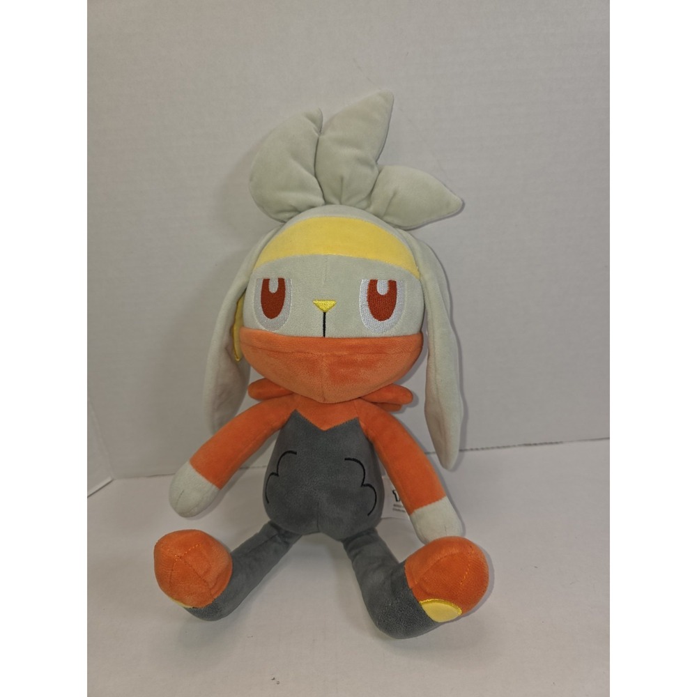 Raboot Pokemon Character From Sword & Shield Plush Fire-Type Rabbit 12" Orange